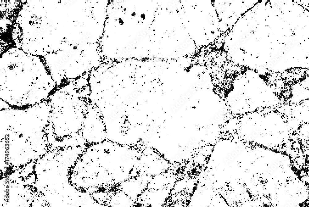 Subtle black halftone vector crack texture overlay. Monochrome abstract splattered white background. Dotted grain black and white gritty grunge backdrop. Dot and circle dirty effect.