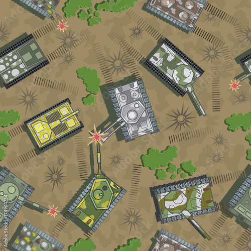 
illustration consisting of a seamless pattern in the form of animated tank combat
