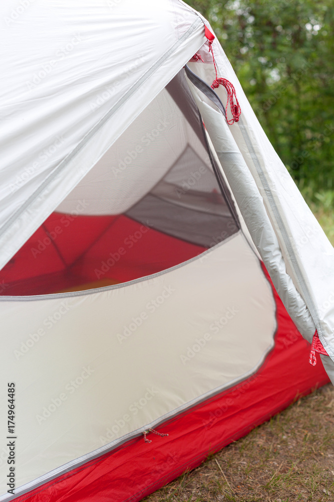 Camping tent entry closeup
