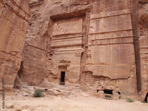 Petra carved in the mountain ancient cave in the mountains of Petra Jordan