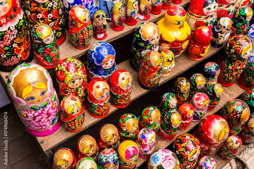 traditional russian dolls figures, gift shop © Pereginskaya