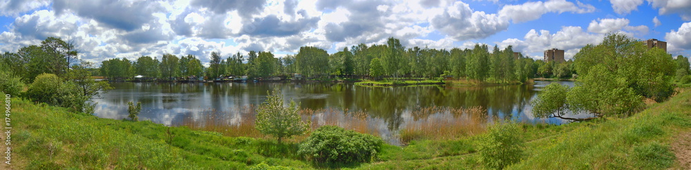 Panoramic view of landscape with water body Panoramic view of landscape with water body