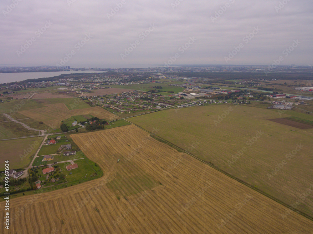 Aerial view of harvest fields Aerial view of harvest fields