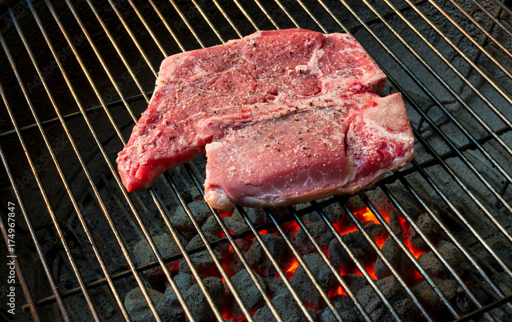 Steak raw side up Steak raw side up