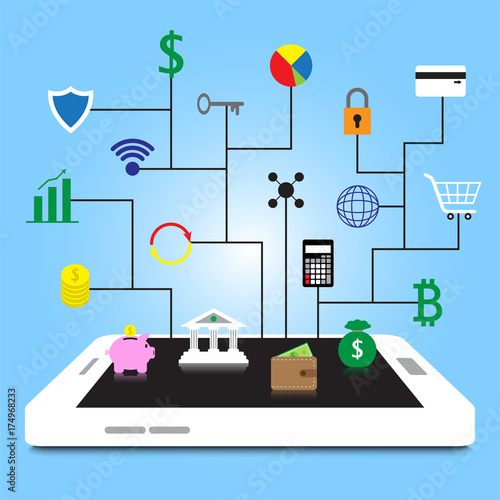 Fintech Colorful Icons On White Smartphone