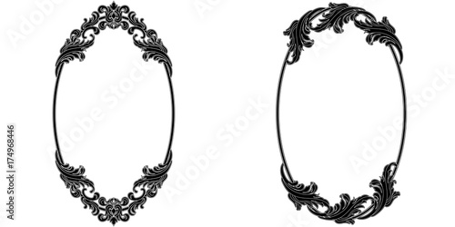 Vintage oval graphical frame in antique style. Vector.