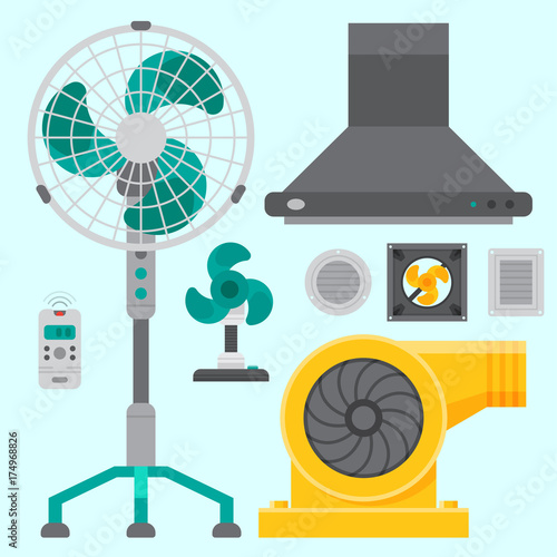 Air conditioner airlock systems equipment ventilator conditioning climate fan technology temperature cool vector illustration