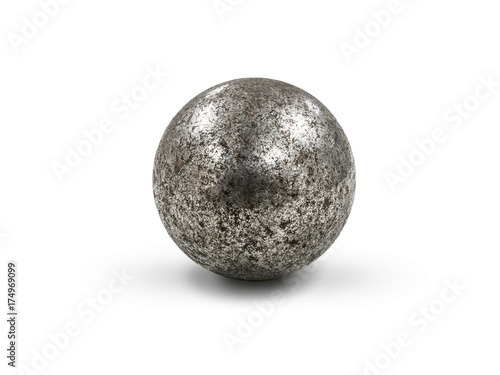 rust metal steel sphere, isolated on white