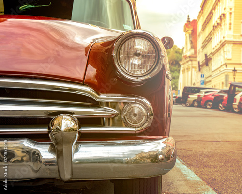 Close-up of American Vintage Car in Fall Colors