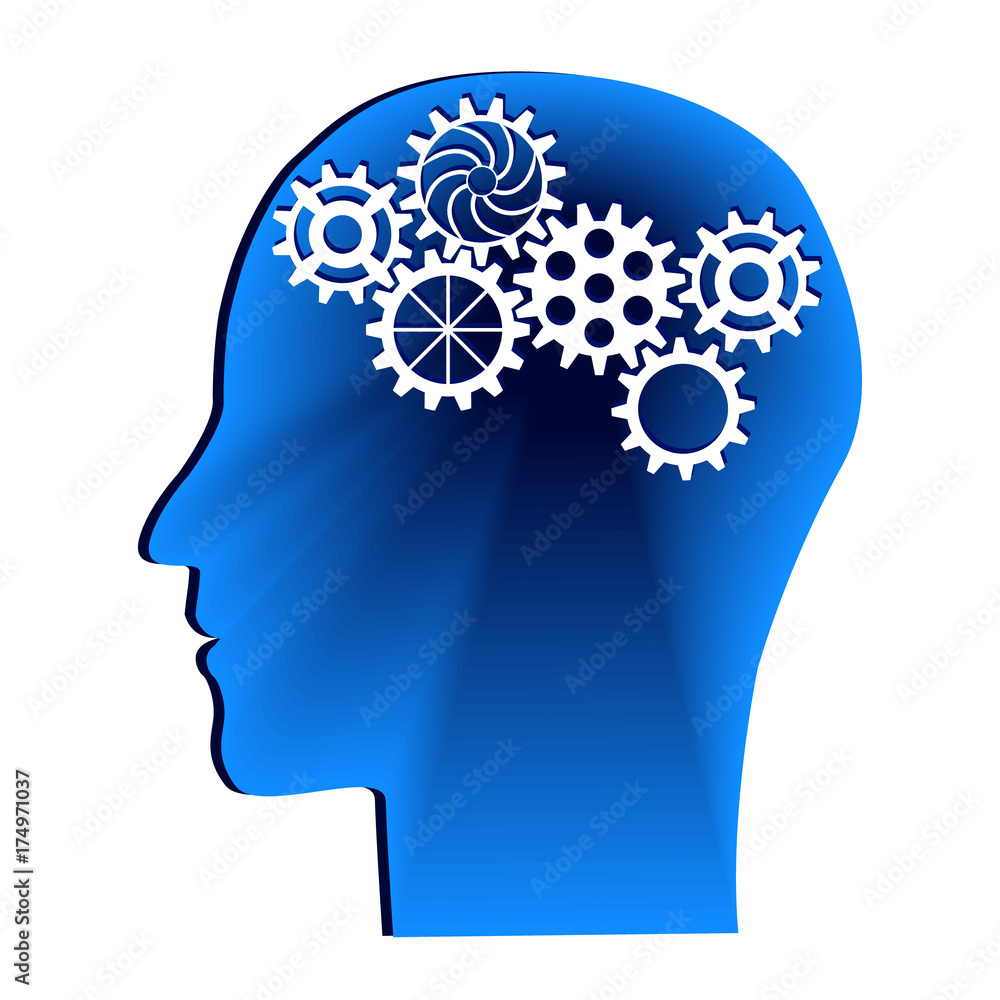 Human head with gears. Head thinking.Idea concept. Vector illustration Human head with gears. Head thinking.Idea concept. Vector illustration