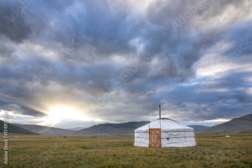 mongolian yurt, called ger,  in a landscape on northern mongolia © katiekk2
