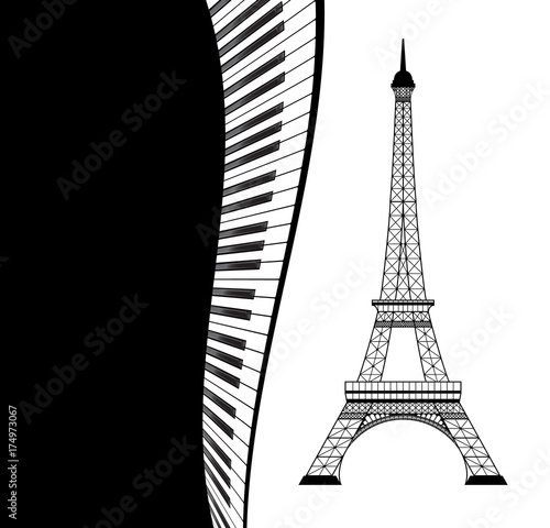 eiffel tower with piano