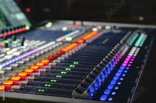 Digital studio sound mixer with backlit buttons