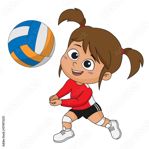 Girl playing volleyball with her friends.