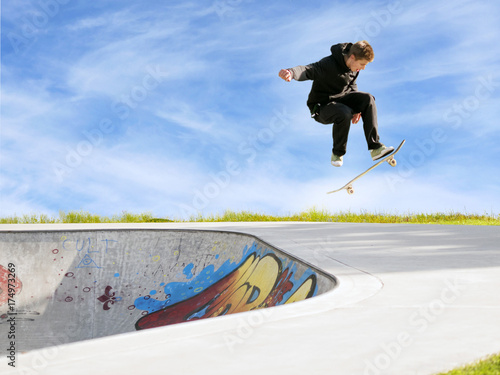 Tricks on the skateboard. Skate park. Ramp.