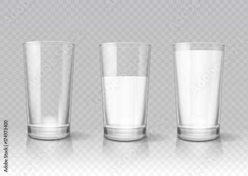 Transparent realistic glasses of milk