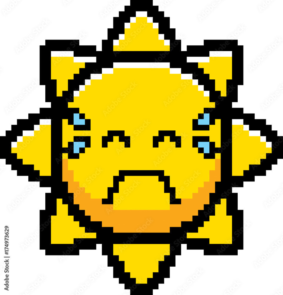 Obraz premium Crying 8-Bit Cartoon Sun