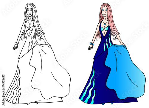 Girl in fluffy dress including sketch