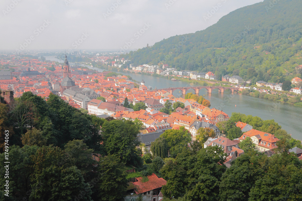 City on river banks Neckar. Heidelberg, Germany