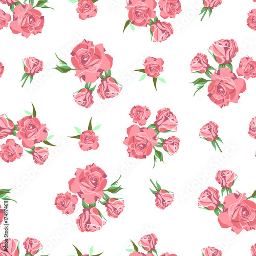Seamless pattern on white background. Rose flowers.