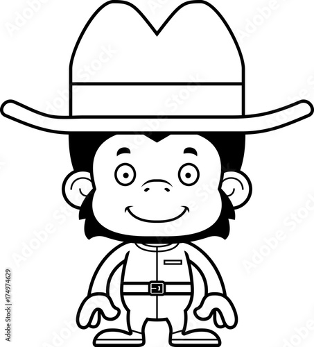 Cartoon Smiling Cowboy Chimpanzee