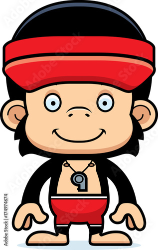 Cartoon Smiling Lifeguard Chimpanzee
