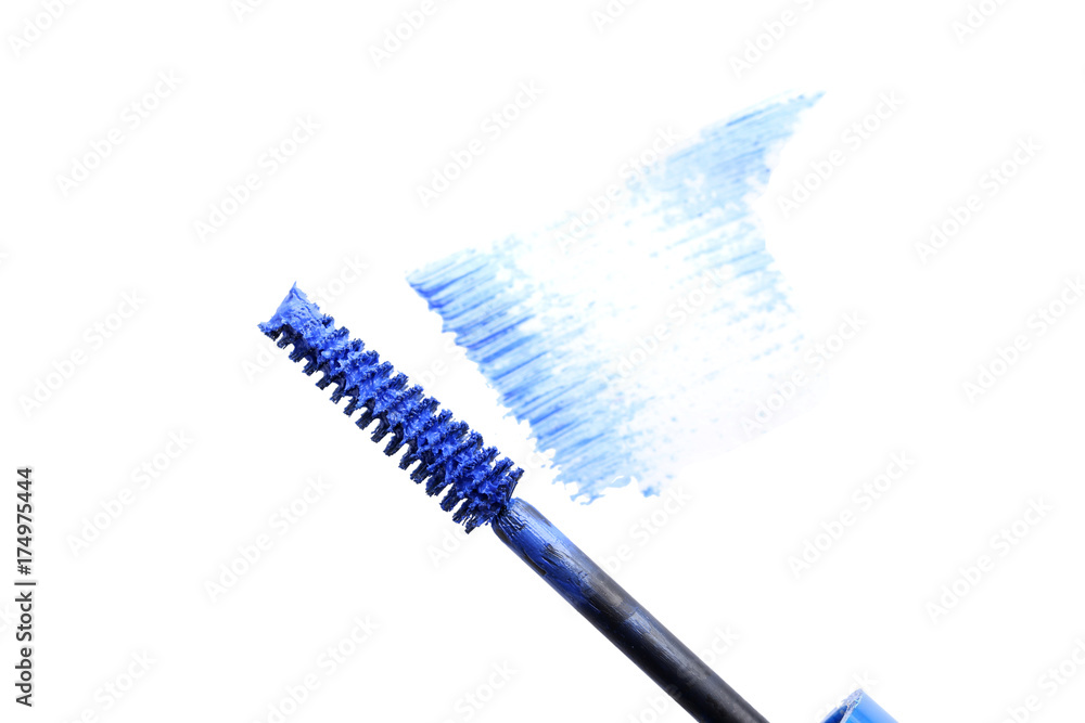 Blue mascara on a white background Blue mascara on a white background
