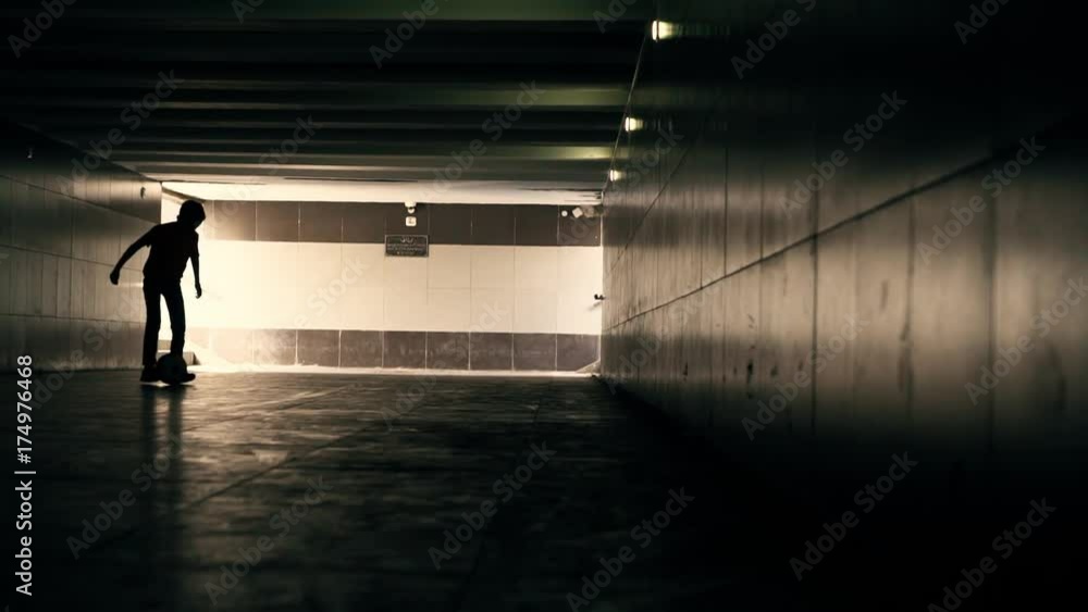 The Boy In The Underground Passage Plays With A Soccerball The Boy In The Underground Passage Plays With A Soccerball