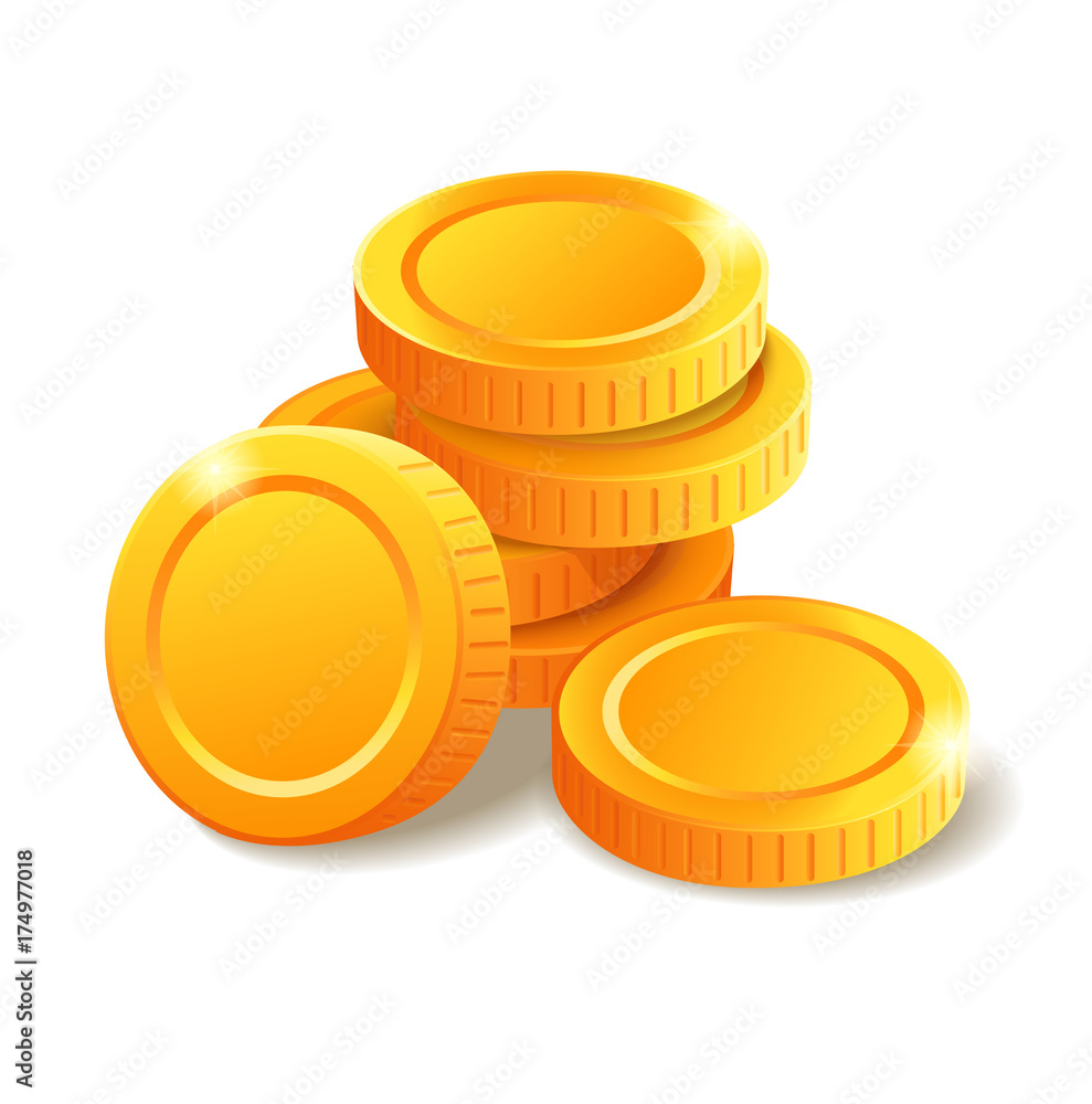 Pile of golden coins. Money stack. Heap of stylized cartoon gold coins isolated on white background. Stock vector illustration Pile of golden coins. Money stack. Heap of stylized cartoon gold coins isolated on white background. Stock vector illustration