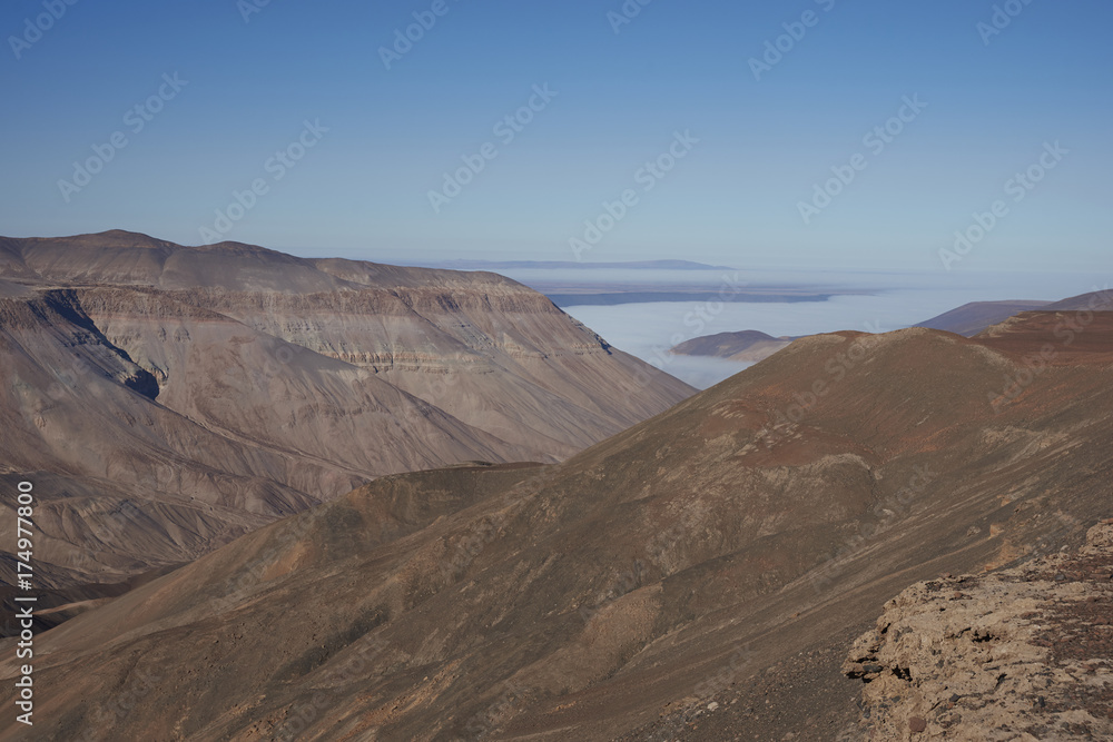 Large river canyon of the Rio Camarones running through the Atacama Desert in the Arica y Parinacota Region of northern Chile.