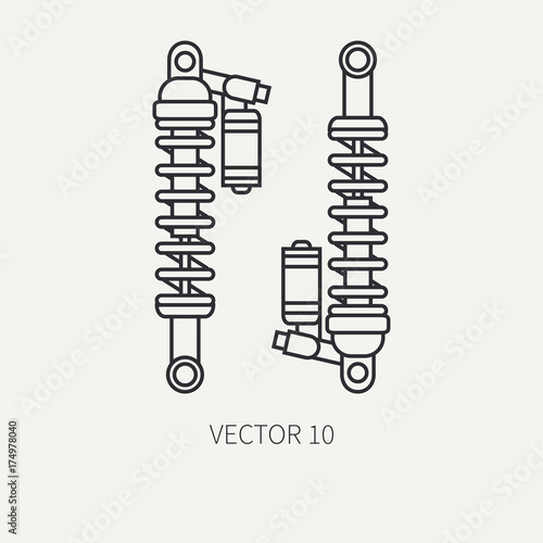 Line flat plain vector motorcycle icon modern bike shock absorber. Legendary retro. Cartoon style. Biker motoclub. Highway. Gasoline engine. Illustration and element for your design and wallpaper.
