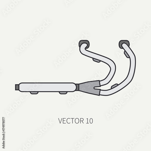 Line flat color vector motorcycle icon classic bike exhaust system. Legendary retro. Cartoon style. Biker motoclub. Gasoline engine. Chopper. Illustration and element for your design and wallpaper.