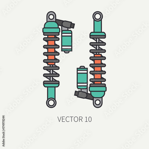 Line flat color vector motorcycle icon modern bike shock absorber. Legendary retro. Cartoon style. Biker motoclub. Highway. Gasoline engine. Illustration and element for your design and wallpaper.