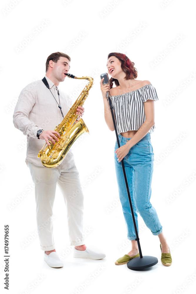 Naklejka premium Female singer and saxophonist