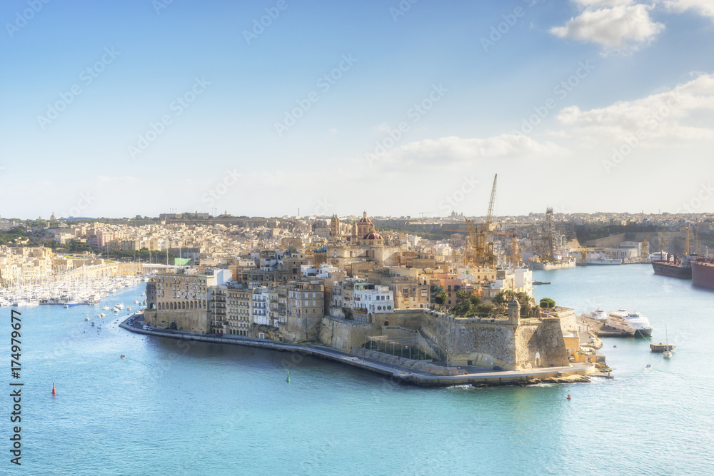 Fort St Angelo view from Valletta. Grand Harbor. Republic of Malta.