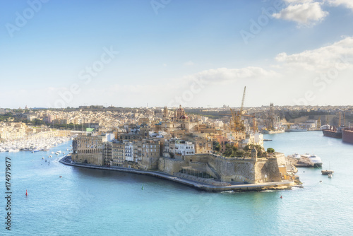 Fort St Angelo view from Valletta. Grand Harbor. Republic of Malta.