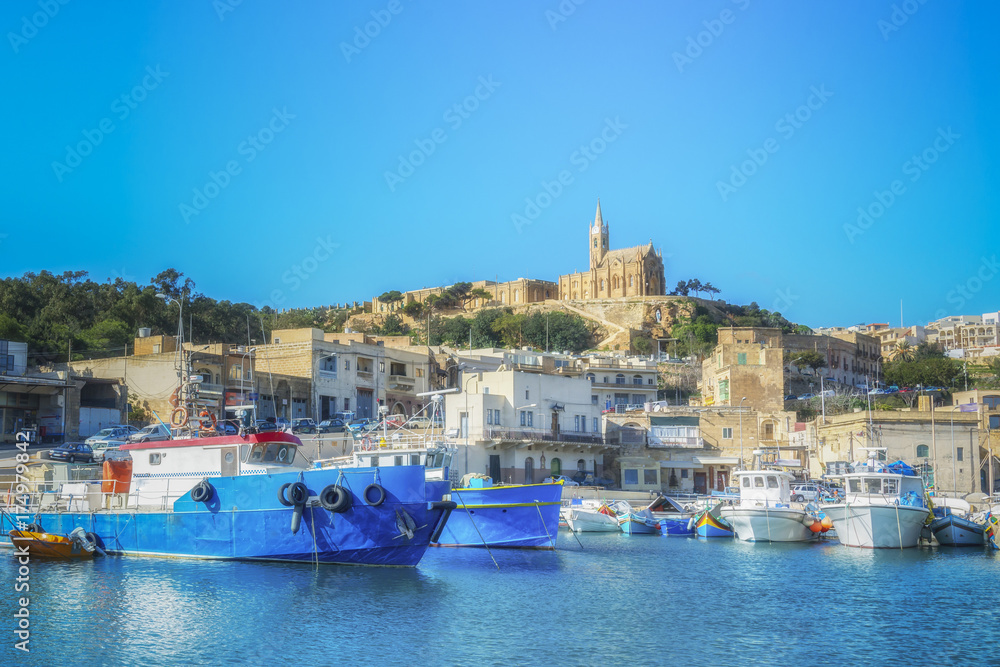 The fishing vessels in port of Mgarr, Gozo, Republic of Malta.