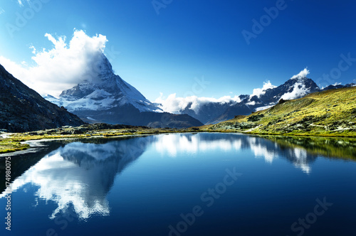 Reflection of Matterhorn in lake, Zermatt, Switzerland