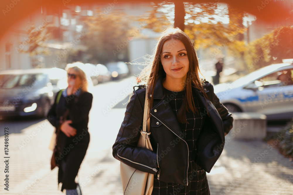 Young fashion girl walk on the street Young fashion girl walk on the street