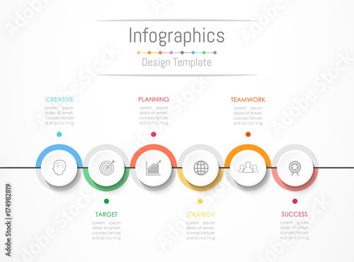 Infographic design elements for your business data with 6 options, parts, steps, timelines or processes. Vector Illustration.