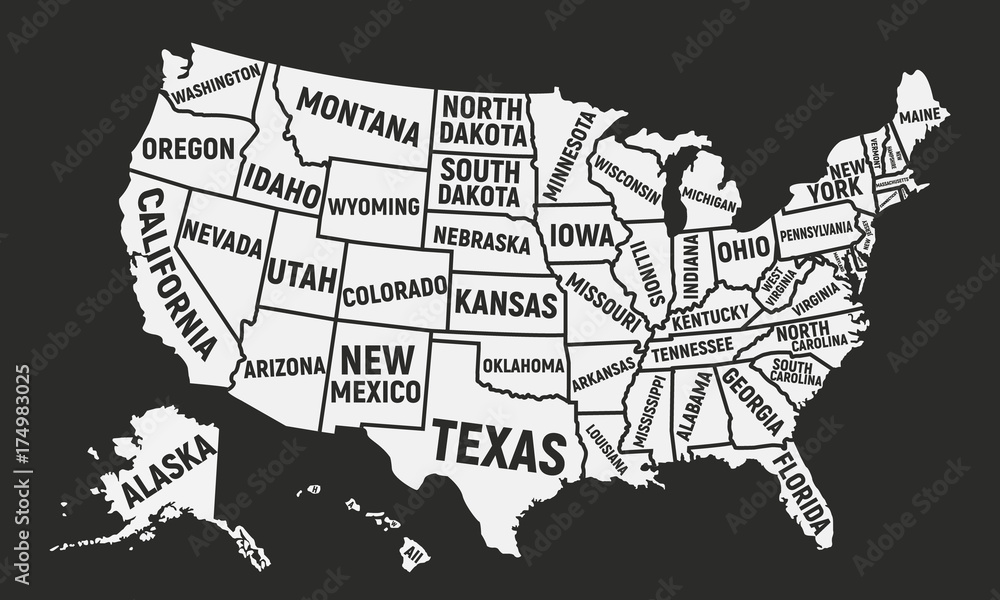 Poster Map Of Usa With State Names United States Of America Map American Background Stock 9387