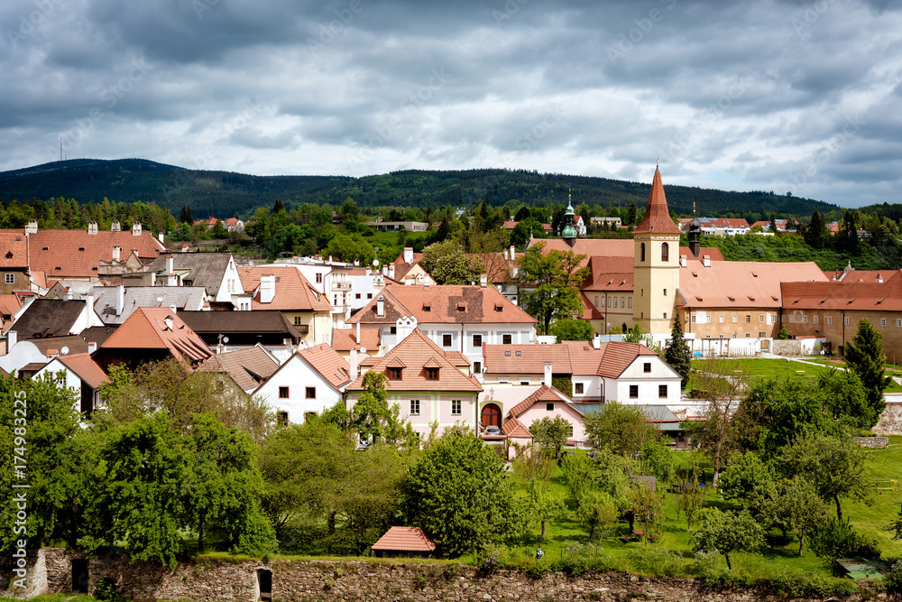 View on Cesky Krumlov town and gardens. Czech Republic View on Cesky Krumlov town and gardens. Czech Republic