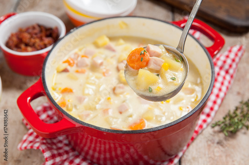 Ham potato and corn chowder photo