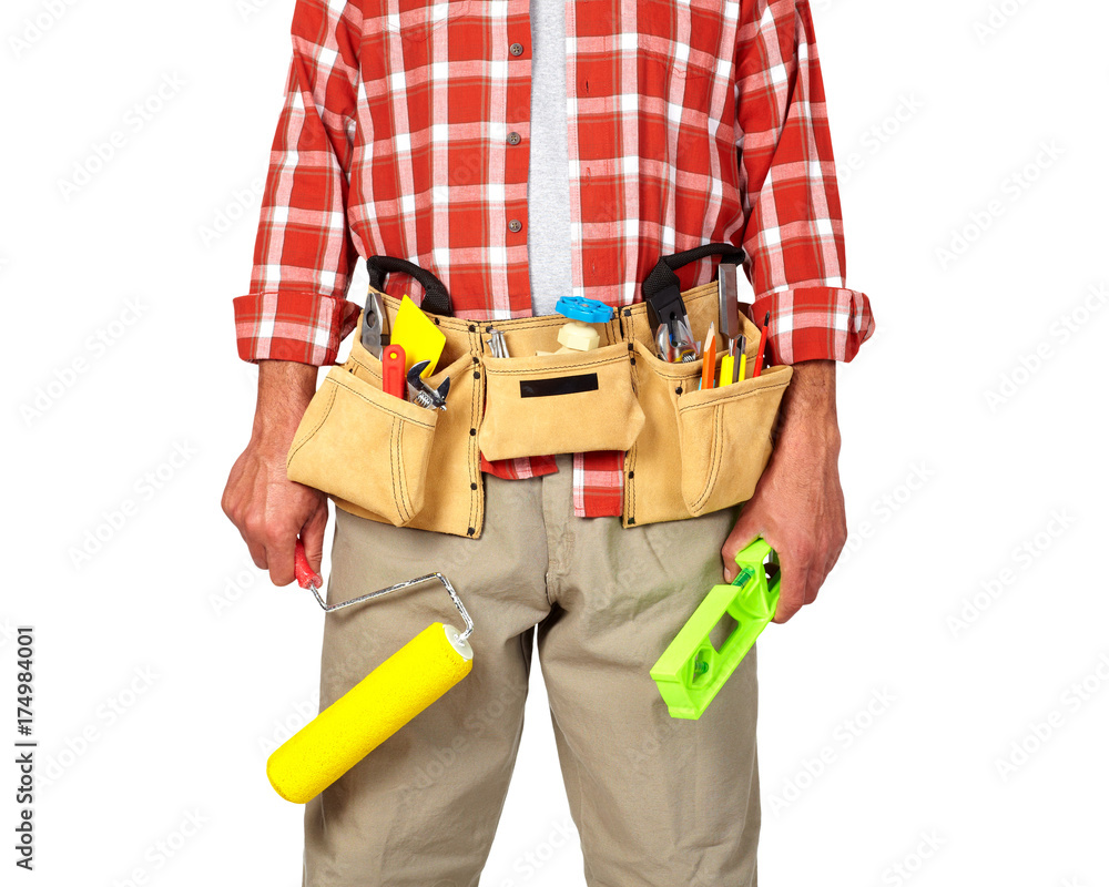 Builder handyman with paint roller. Builder handyman with paint roller.