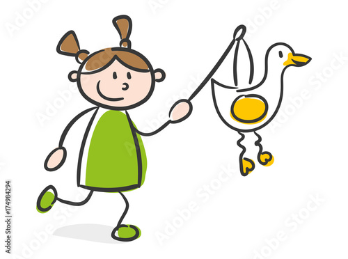 Strichfigur Kind mit Laterne