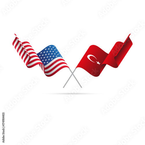 USA and Turkey flags. Vector illustration.