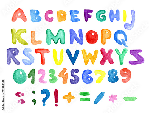 alphabet, numbers and punctuation, watercolor
