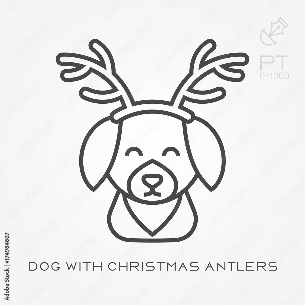 Line icon dog with christmas antlers Line icon dog with christmas antlers