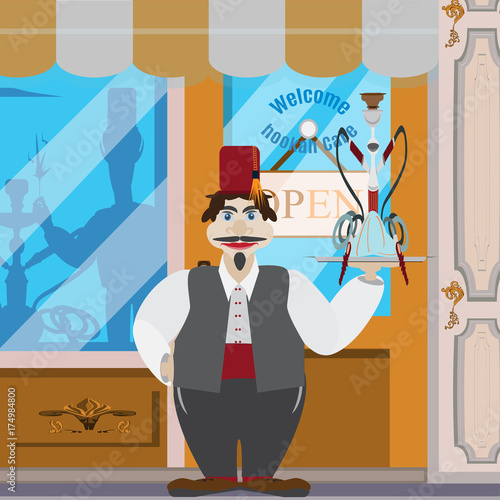 Welcome to hookah cafe vector illustration in flat style