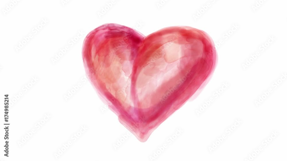 Watercolor time lapse loop movie. Stop Motion heart on white background Watercolor time lapse loop movie. Stop Motion heart on white background